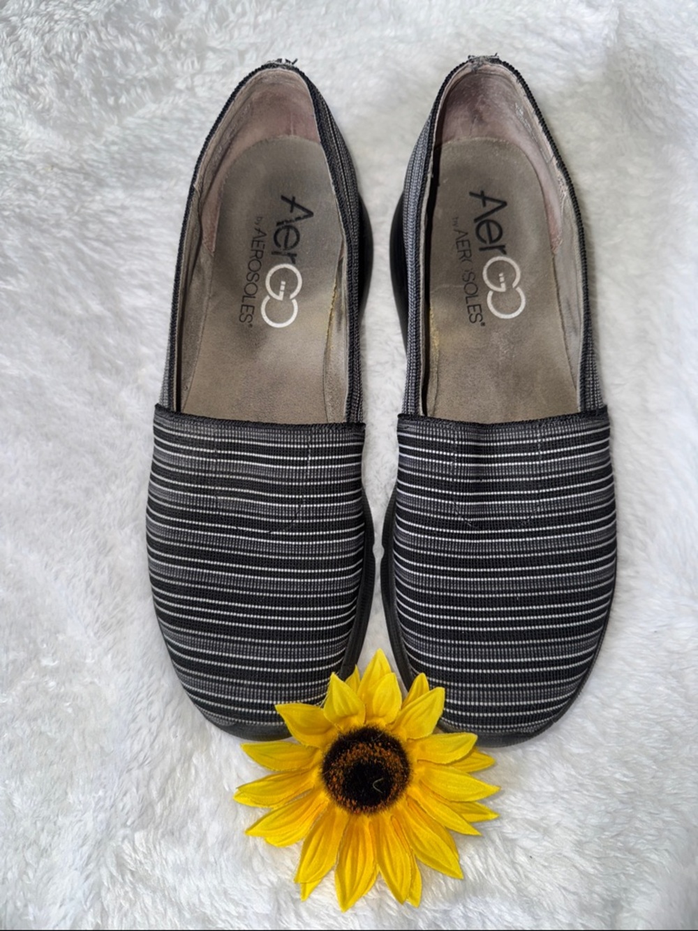 AEROSOLES Black and White Striped Comfort Slip-Ons